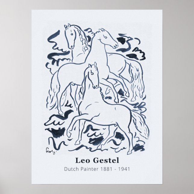 Vintagen drei von Leo Gestel Gezeichnet Pferde Poster (Vorne)