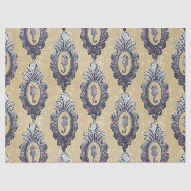 Vintagen Gerahmten Seepferd zum Thema Tan Seidenpapier (Vorderseite)