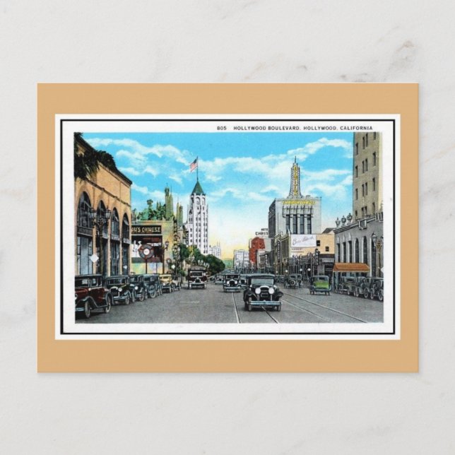 Vintagen Hollywood Blvd der 1920er Jahre. Hollywoo Postkarte (Vorderseite)