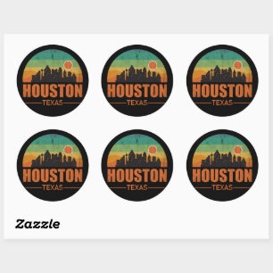 Vintagen Houston City Texas Skyline Retro Sunset Runder Aufkleber