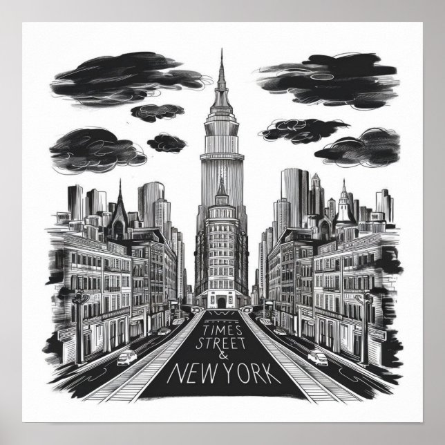 Vintagen Mal quadratischer Schreibtisch gezeichnet Poster (Vorne)