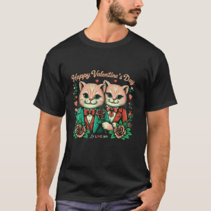 Vintagen Paar Niedliche Katze Lover Glücklicher Va T-Shirt