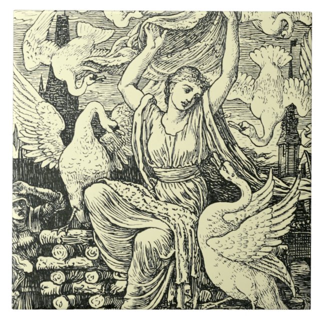 Vintagen sechs Schwäne von Walter Crane Fliese (Vorderseite)