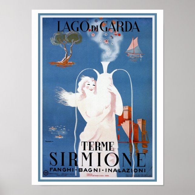 Vintagen Sirmione 1920er Jahre Italienische Reisea Poster (Vorne)