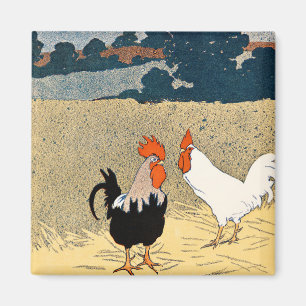 Vintagen Zwei Hahn in einem Feld von Edward Penfie Magnet