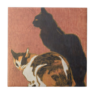 Vintagen zwei Katzen, die Steinlen malen Fliese