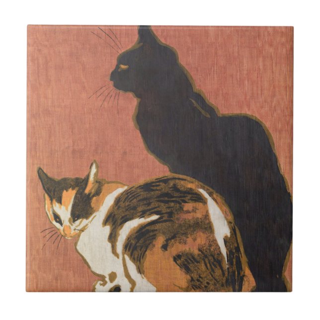 Vintagen zwei Katzen, die Steinlen malen Fliese (Vorderseite)