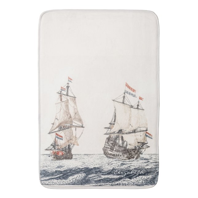 Vintagen zwei Segelschiffe auf See Johan Teyler Badematte (Vorderseite Vertikal)