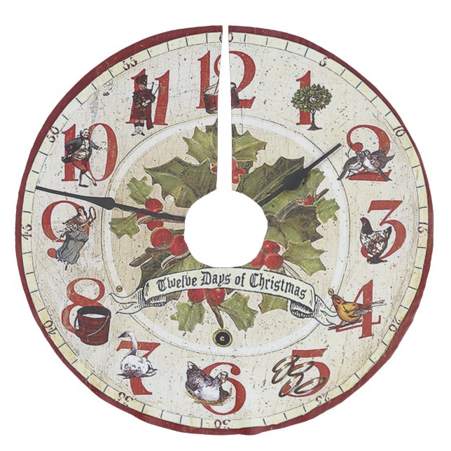 Vintagen zwölf Weihnachtstage Polyester Weihnachtsbaumdecke (Vorderseite)