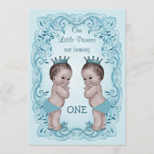 Vintager 1. Geburtstag Prinz-Boy Twins Ornate Blue Einladung