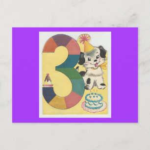 Vintager "3-jähriger" Geburtstag mit Hund Postkarte