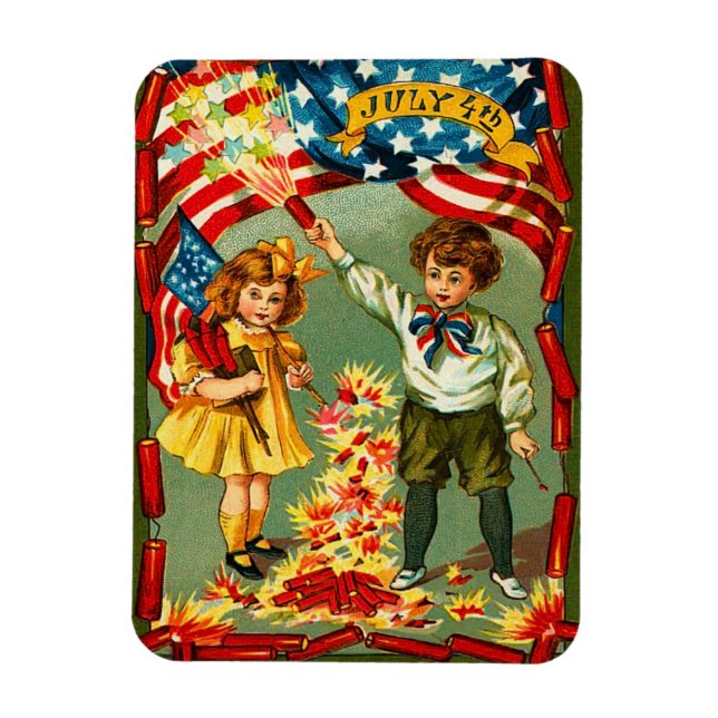 Vintager 4. Juli Feuerwerk Magnet (Vertikal)
