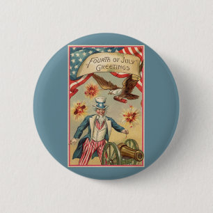 Vintager 4. Juli Feuerwerk mit Uncle Sam Button
