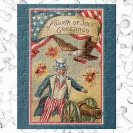 Vintager 4. Juli Feuerwerk mit Uncle Sam Puzzle