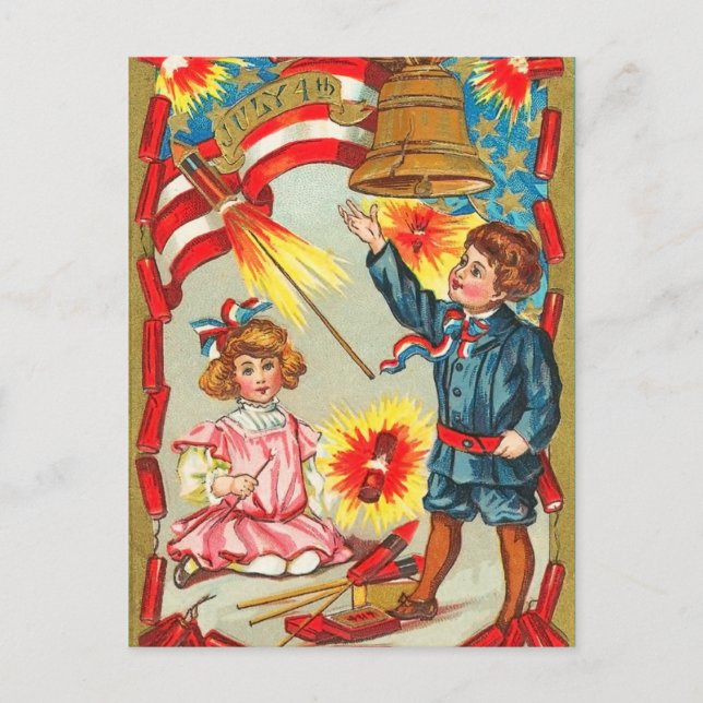 Vintager 4. Juli Feuerwerk Postkarte (Vorderseite)