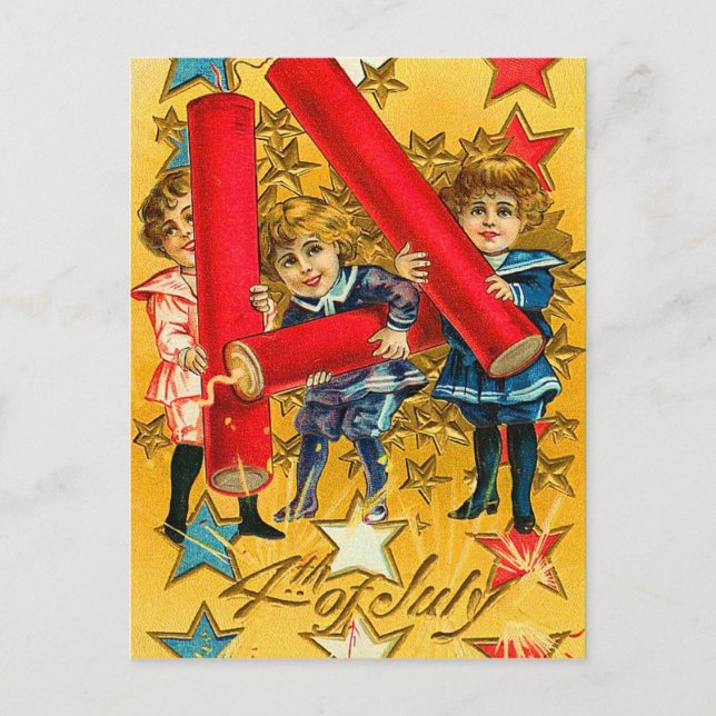 Vintager 4. Juli Feuerwerk Postkarte (Vorderseite)