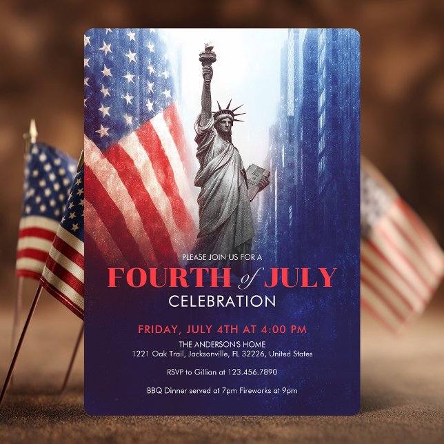 Vintager 4. Juli Freiheitsstatue & USA Flag Einladung (Vintage July 4th Statue of Liberty & USA Flag Invitation)