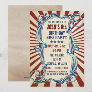 Vintager 4. Juli Geburtstagsparty Einladungen