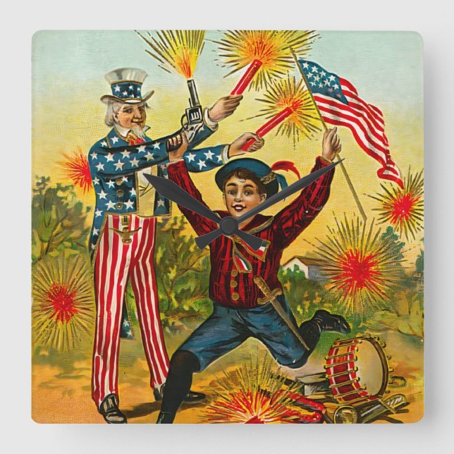 Vintager 4. Juli Quadratische Wanduhr (Vorderseite)