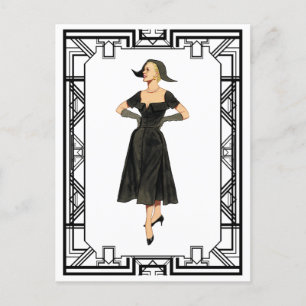Vintager 50er Abend Retro Fashion Illustration Postkarte