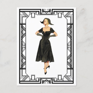 Vintager 50er Abend Retro Fashion Illustration Postkarte