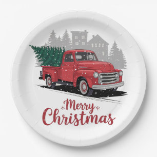 Vintager 50er-Jahre-Truck Weihnachten Pappteller