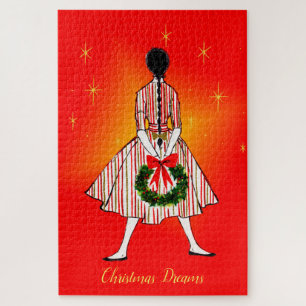 Vintager 50er Weihnachtsmädchen Grosses Puzzle