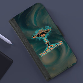 Vintager 60er Jahre Stil fliegender Saucer iPhone 8/7 Geldbeutel-Hülle