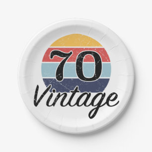 Vintager 70. Geburtstag Sonnenuntergang Pappteller