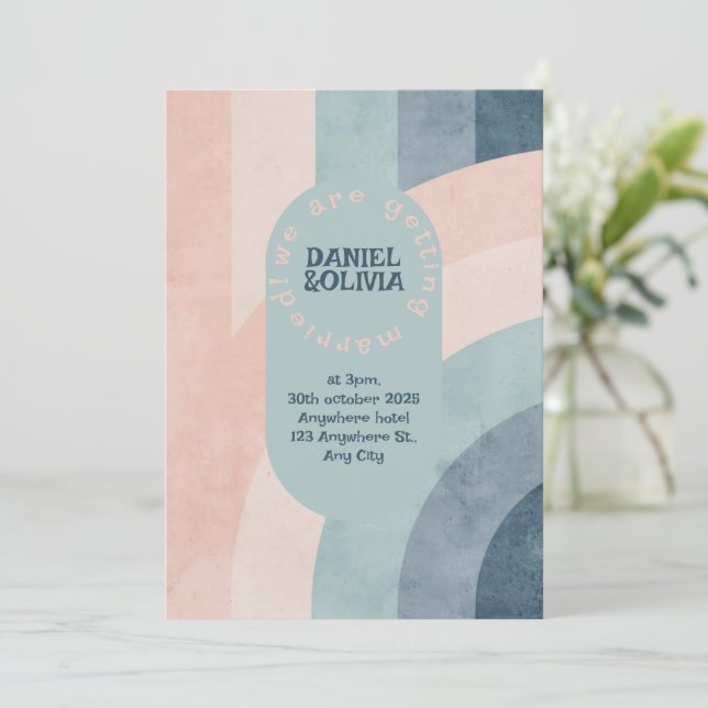 Vintager 70er Rainbow Wedding Einladung (Stehend Vorderseite)