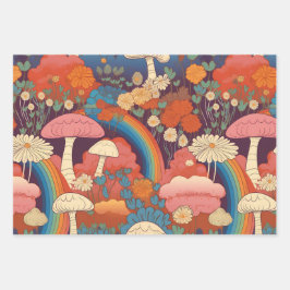 Vintager 70er Retro Hippie Style Pilz Boho Set 3 Geschenkpapier Set