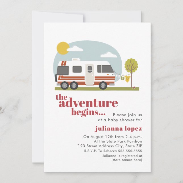 Vintager 70er RV Neutral Baby Shower Invit Einladung (Vorderseite)