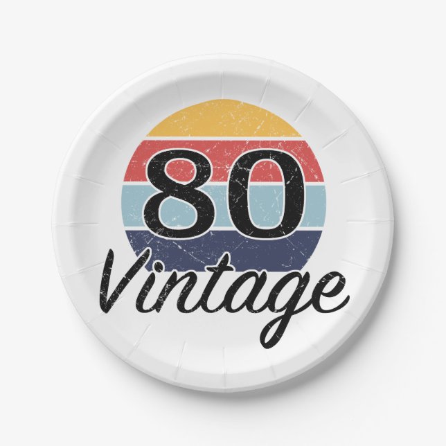 Vintager 80. Geburtstag Sonnenuntergang Pappteller (Vorderseite)
