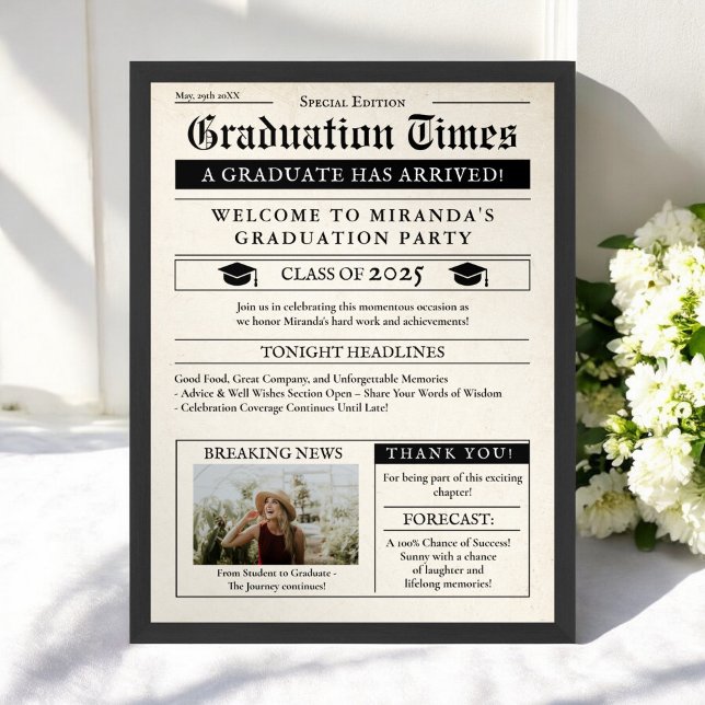Vintager Abschluss des Fotos Newspaper Poster (Vintage Newspaper Photo Graduation Welcome Poster)