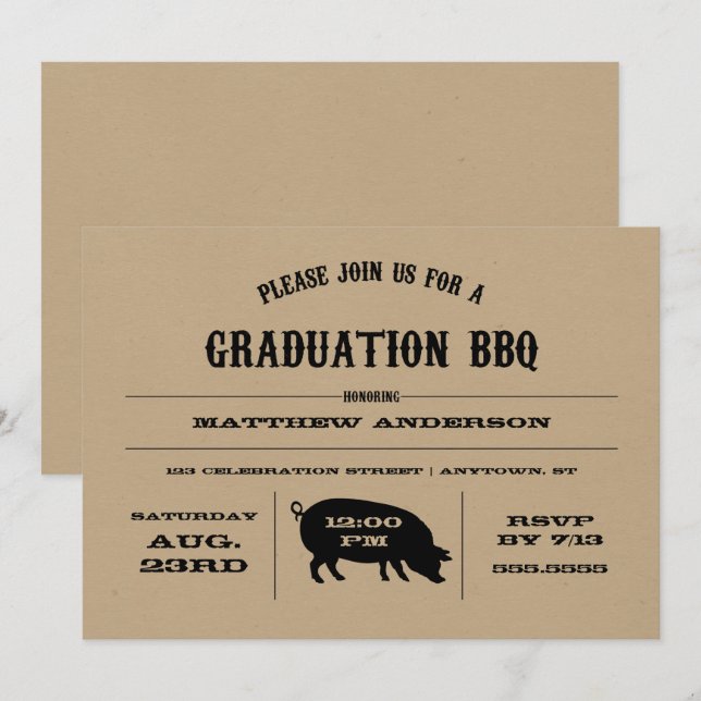 Vintager Abschluss GRILLEN Einladung (Vorne/Hinten)