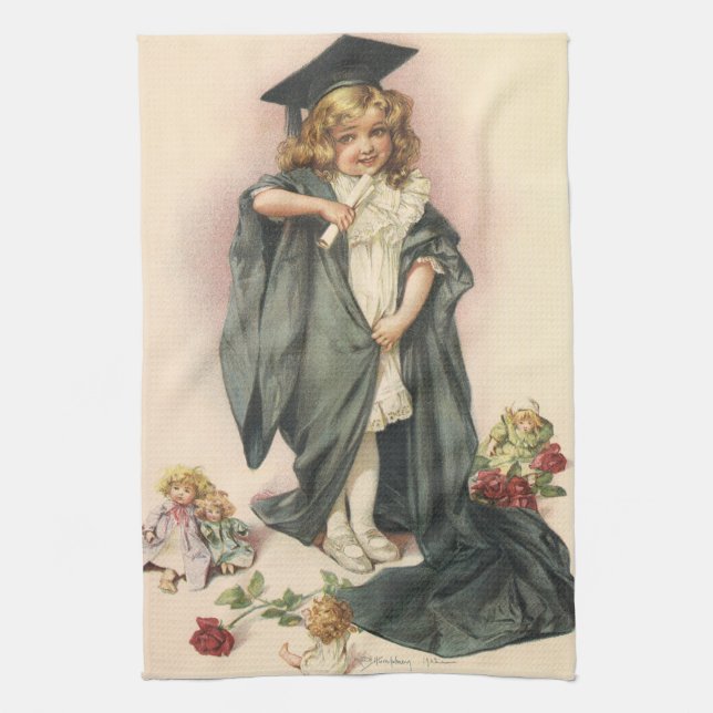 Vintager Abschluss, Mädchen mit einer Kappe und ei Geschirrtuch (Vertikal)