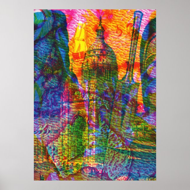 Vintager Abstrakter Seereichturm Poster (Vorne)