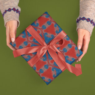 Vintager Abstrakter Star in Rot und Blau Geschenkpapier Set