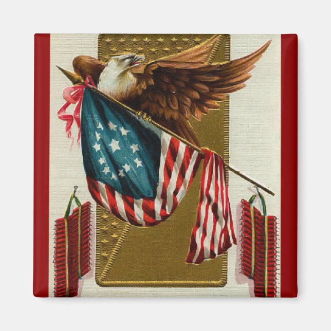 Vintager Adler und Flag Square Magnet (Vorne)