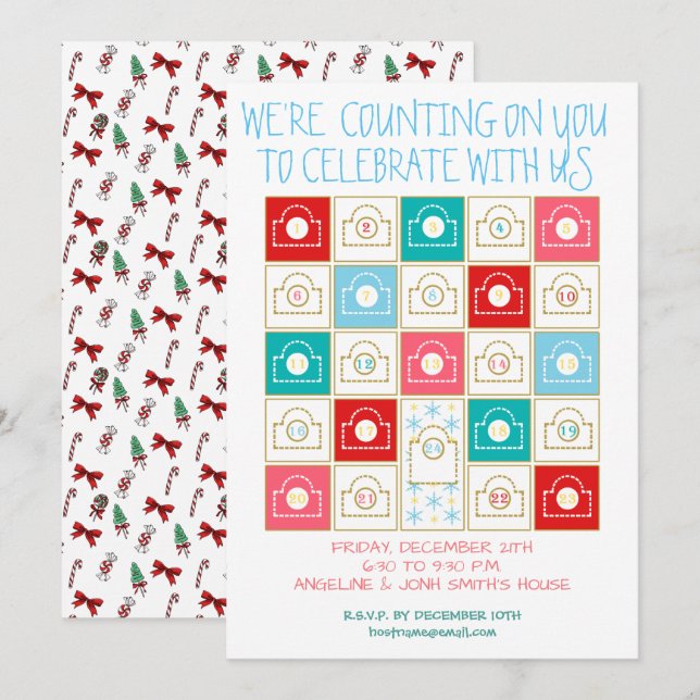 Vintager Adventskalender personalisieren Einladung (Vorne/Hinten)