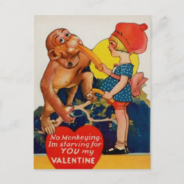 Vintager Affe-Valentinstag Postkarte (Vorderseite)