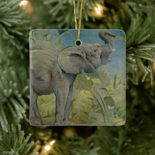 Vintager afrikanischer Elefant im Dschungel, EJ De Keramikornament