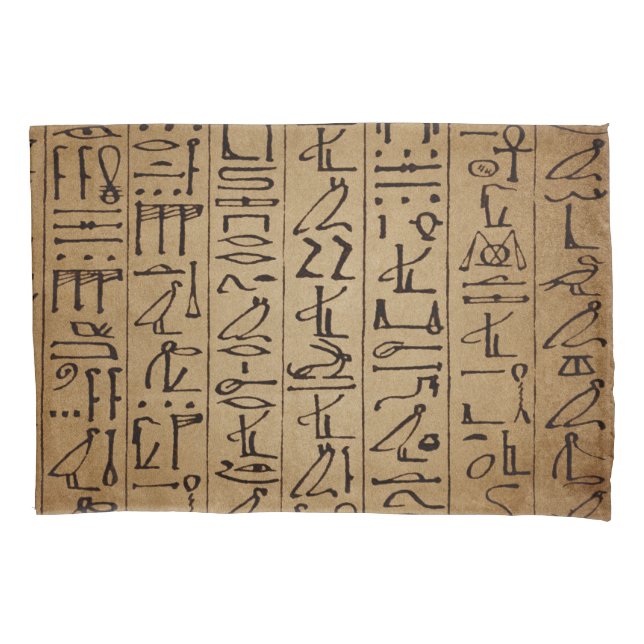 Vintager ägyptischer Hieroglyphen-Papier-Druck Kissenbezug (Vorderseite-Links)