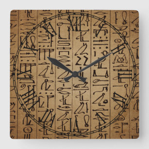 Vintager ägyptischer Hieroglyphen-Papier-Druck Quadratische Wanduhr