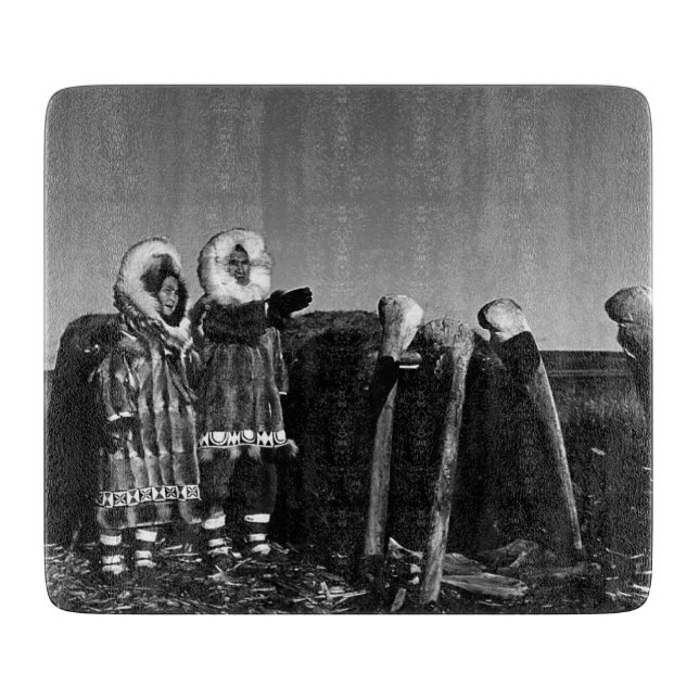 Vintager Alaska Fur verkleidet eskimo arktischer S Schneidebrett (Vorderseite)