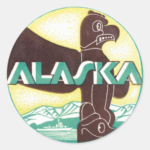 Vintager Alaska-Totem-Seeadler Runder Aufkleber