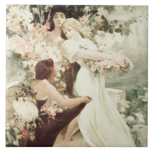 Vintager Alphonse Mucha Geist des Frühlings Fliese