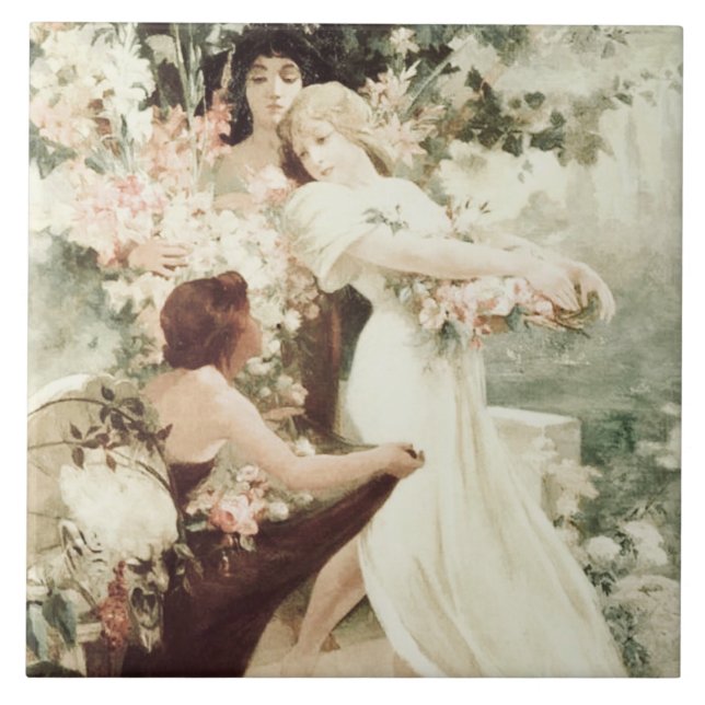 Vintager Alphonse Mucha Geist des Frühlings Fliese (Vorderseite)