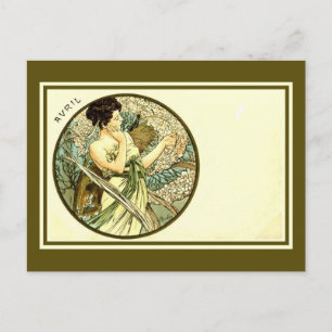 Vintager Alphonse Mucha Monat April Jugendstil Postkarte