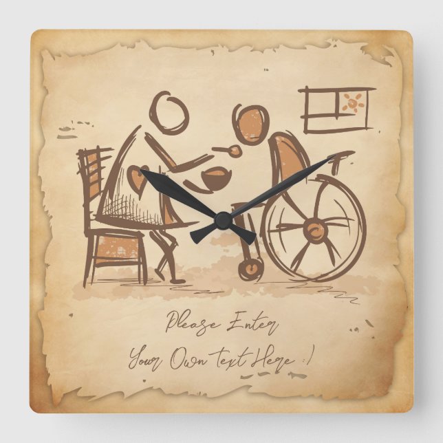 Vintager alter Modebetreuer, Pflegeassistent Quadratische Wanduhr (Vorderseite)